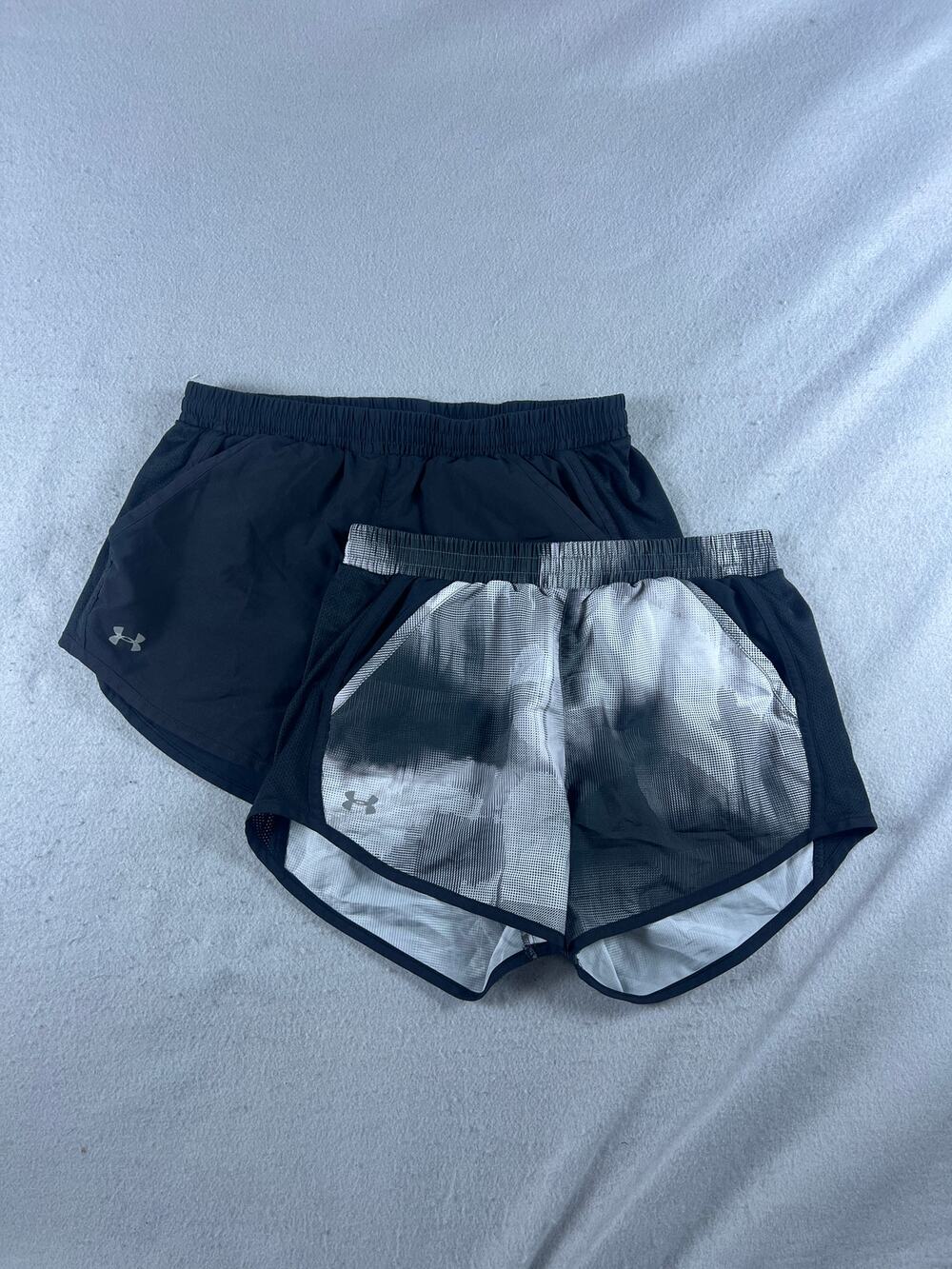 Lot of 2 Under Armour Running Shorts small Womens Black White Printed Athletic